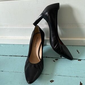 France Mode Size EU38.5 Black Leather Pump  3” Heel Elastized Gore at to…